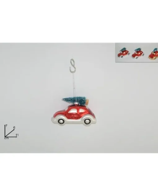 Addobbo Appendino Auto Di Vetro Rossa Con Alberello Per Albero Di Natale 7X6X11