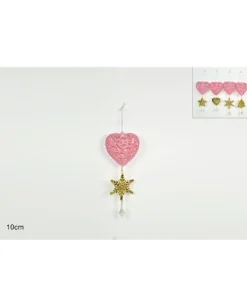 Addobbo Appendino Cuore Di Velluto Rosa Con Pendente 10 Cm