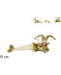 Addobbo Di Natale Giullare Con Abito In Velluto Oro 55 Cm