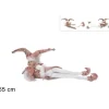 Addobbo Di Natale Giullare Sdraiato Con Abito In Velluto Rosa 55 Cm