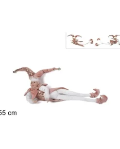 Addobbo Di Natale Giullare Sdraiato Con Abito In Velluto Rosa 55 Cm
