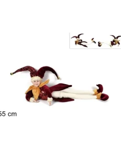 Addobbo Di Natale Giullare Sdraiato Con Abito In Velluto Bordeaux