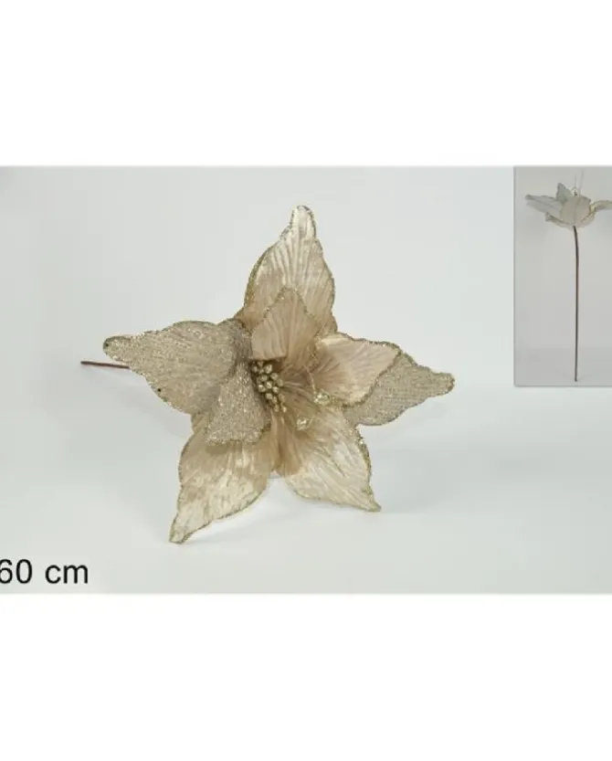Addobbo Di Natale Stelo Fiore Stella Con Petali Bicolore 60Cm