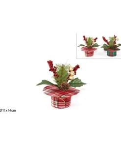 Addobbo Piantina Natalizia Cappello Scozzese 14 Cm