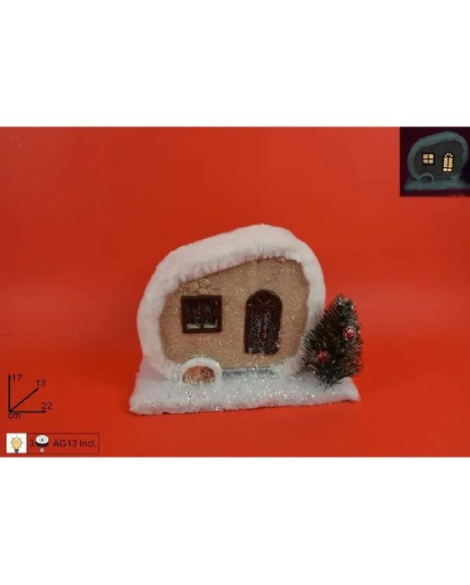 Addobbo Roulotte 22Cm Con Luce E Tessuto Innevata