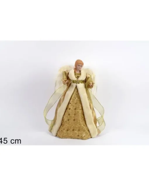 Angelo Con Abito Oro Puntale Per Albero Di Natale 45Cm