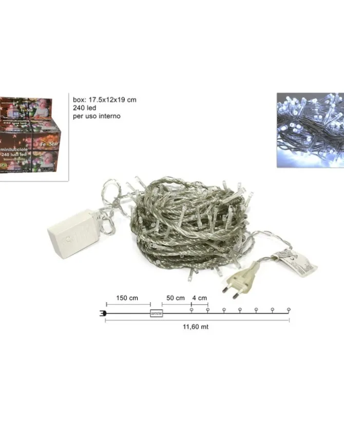 Catena 240 Luci Minilucciole Led Luce Bianca Per Albero Di Natale 11.60 Mt