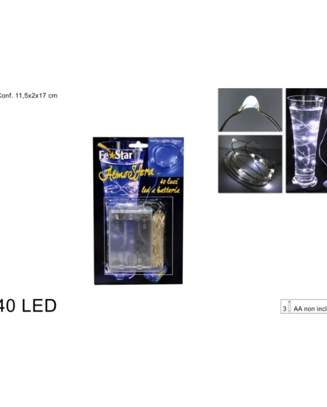 Catena Luci 40 Led A Batteria Luce Bianco Freddo Per Albero Di Natale
