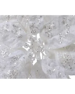 Fiore Poinsettia Bianca Su Clip Poliestere Glitter