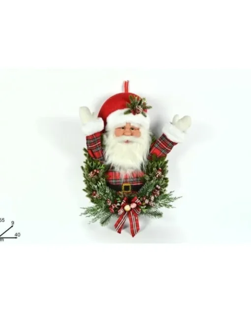 Fuoriporta Babbo Natale Con Rami Innevati 55Cm