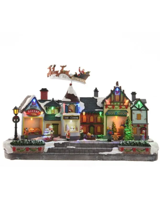 Giostrina Villaggio In Resina Strada Di Natale Con Slitta Volante