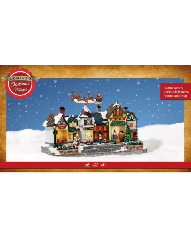 Giostrina Villaggio In Resina Strada Di Natale Con Slitta Volante