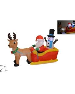 Gonfiabile Con Luce Babbo Natale In Slitta Con Renna E Pupazzo Di Neve