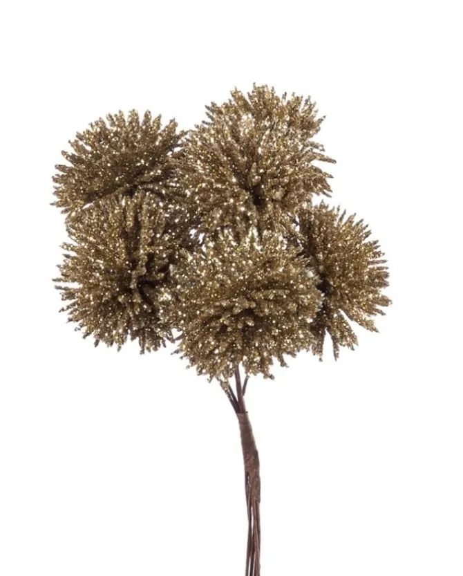 Mazzo 6 Foglie Ricci 12Cm Oro Per Decorazioni Di Natale