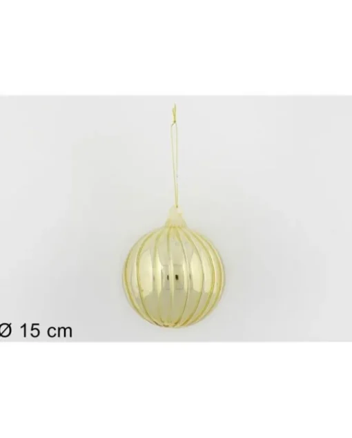 Palla Di Vetro Rigata Oro O15Cm Per Albero Di Natale 1Pz