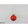 Pallina Sfera Di Vetro Rigata Rossa 80Mm Per Albero Di Natale