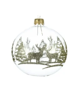 Pallina Sfera Trasparente Con Decoro Cervo Glitterato