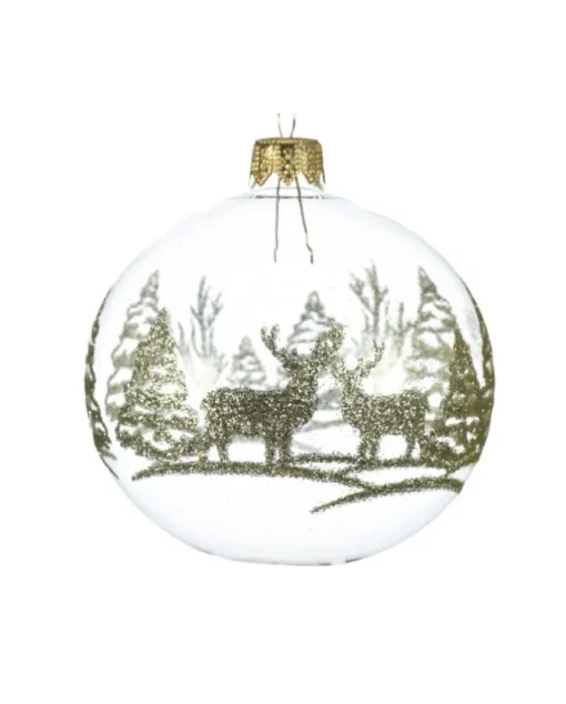 Pallina Sfera Trasparente Con Decoro Cervo Glitterato