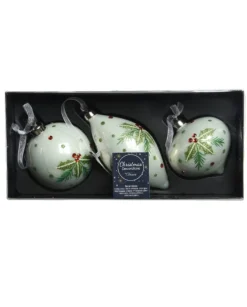 Palline Sfere Di Vetro Decorate 80Mm 3Pz Per Albero Di Natale