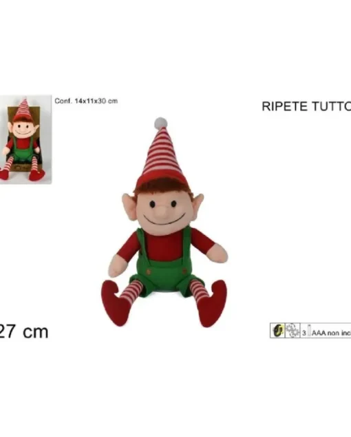Peluche Natalizio Elfo Ripetetutto 27 Cm