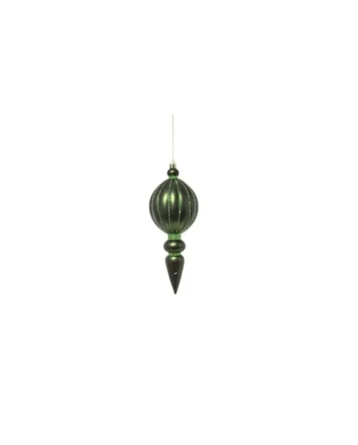 Pendente Di Vetro Tondo Con Punta 20Cm Verde Per Albero Di Natale