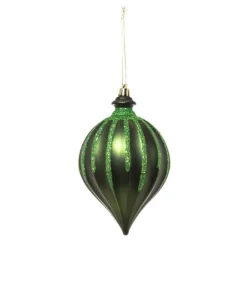 Pendente Tondo Di Vetro 15Cm Verde Per Albero Di Natale