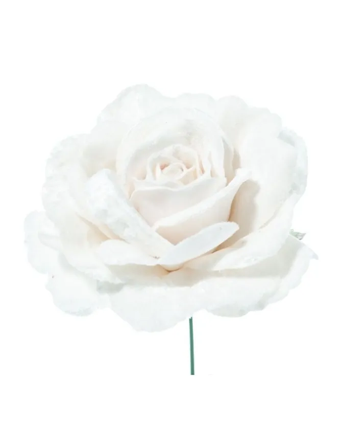 Pick Rosa Bianca Deluxe Velvet In Pvc Per Decorazioni Natalizie 17Cm