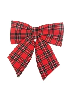Puntale Fiocco Tartan Rosso 40X40 Cm Per Decorazioni Di Natale