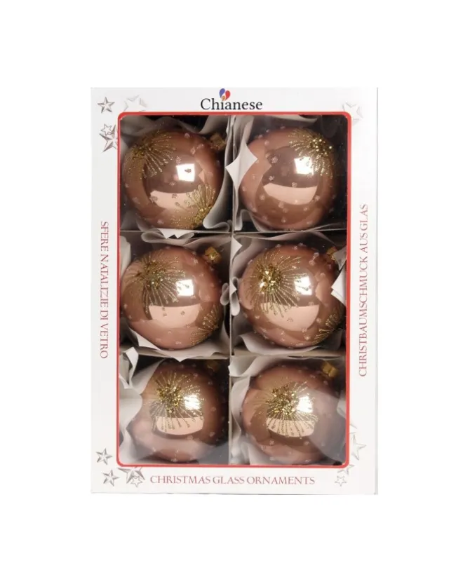 1Pz Pallina Di Vetro Decorata A Mano Rosa Antico Lucido 80Mm