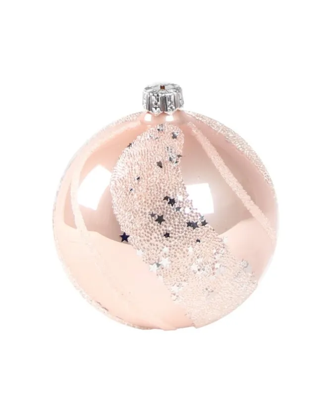 1Pz Pallina Di Vetro Decorata A Mano Rosa 80Mm