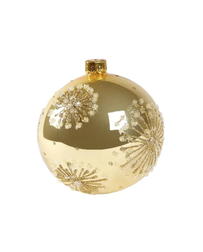 1Pz Pallina Di Vetro Decorata A Mano Oro Lucido 80Mm