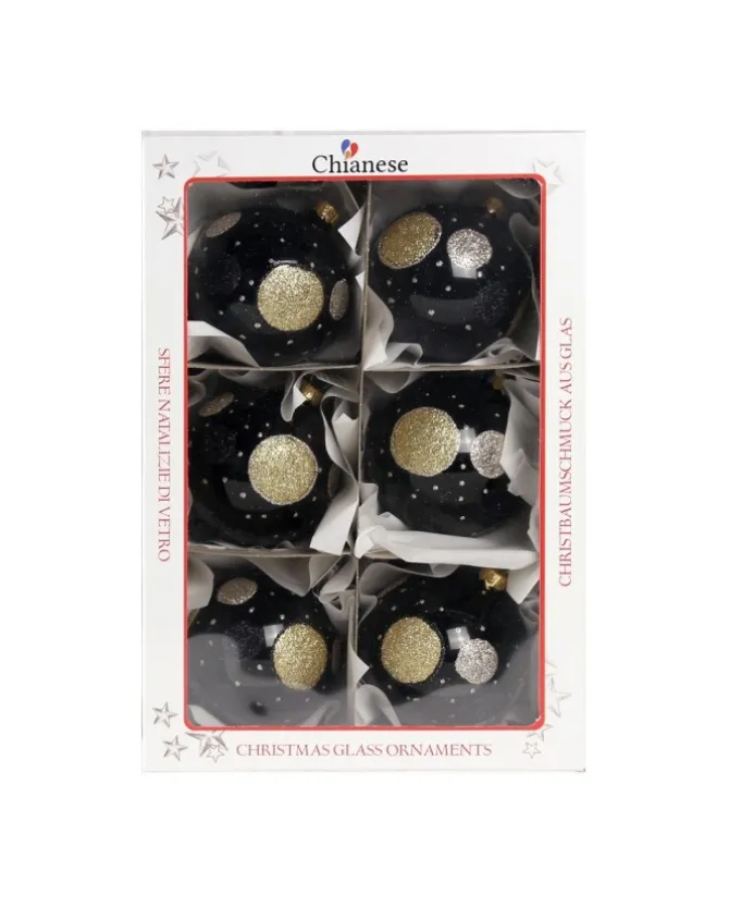 1Pz Pallina Di Vetro Decorata A Mano Nero Lucido 80Mm