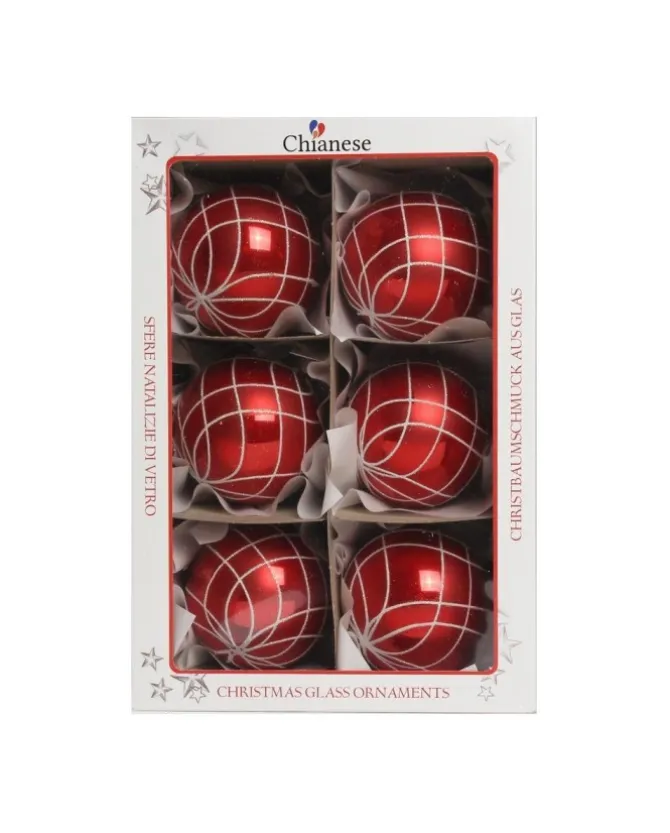 1Pz Pallina Di Vetro Decorata A Mano Rosso 80Mm