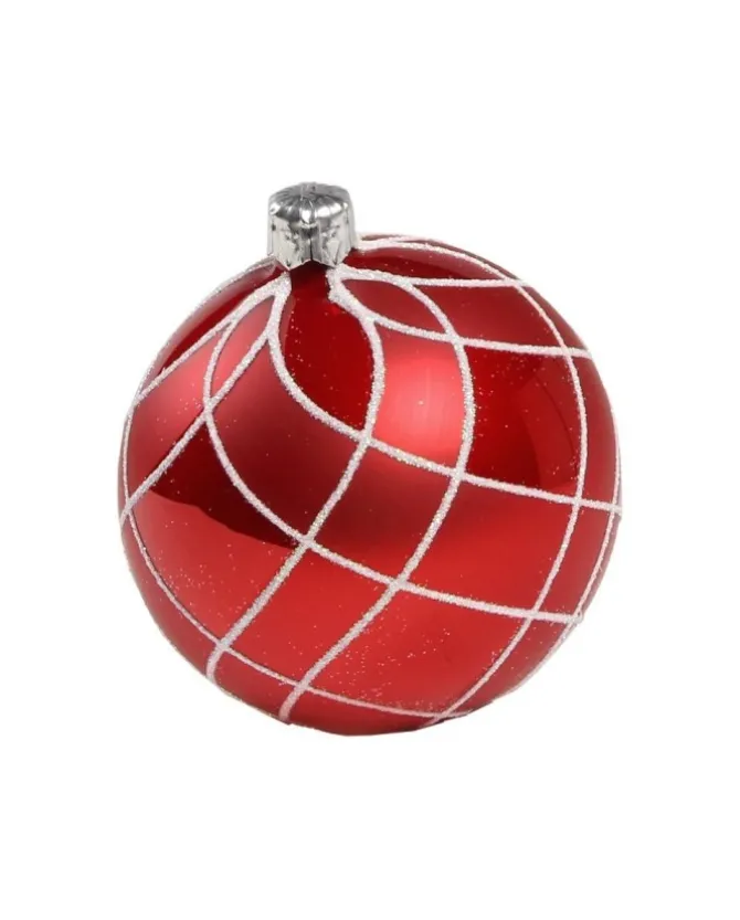 1Pz Pallina Di Vetro Decorata A Mano Rosso 80Mm