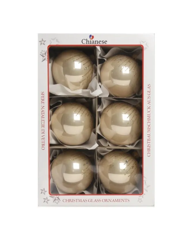 1Pz Pallina Di Vetro Decorata A Mano Champagne Lucido 80Mm