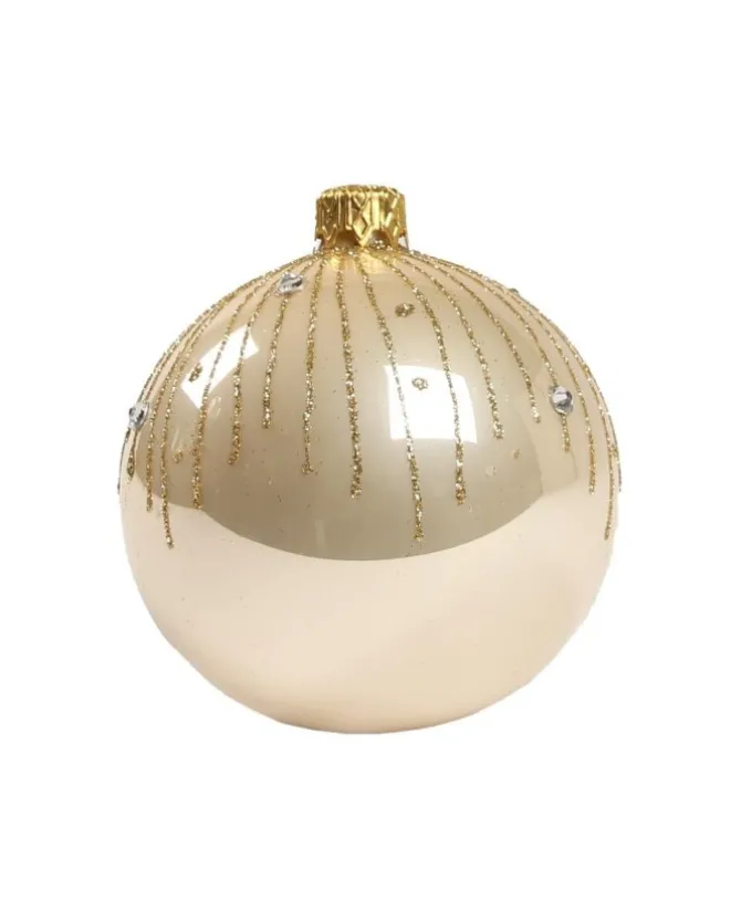 1Pz Pallina Di Vetro Decorata A Mano Champagne Lucido 80Mm