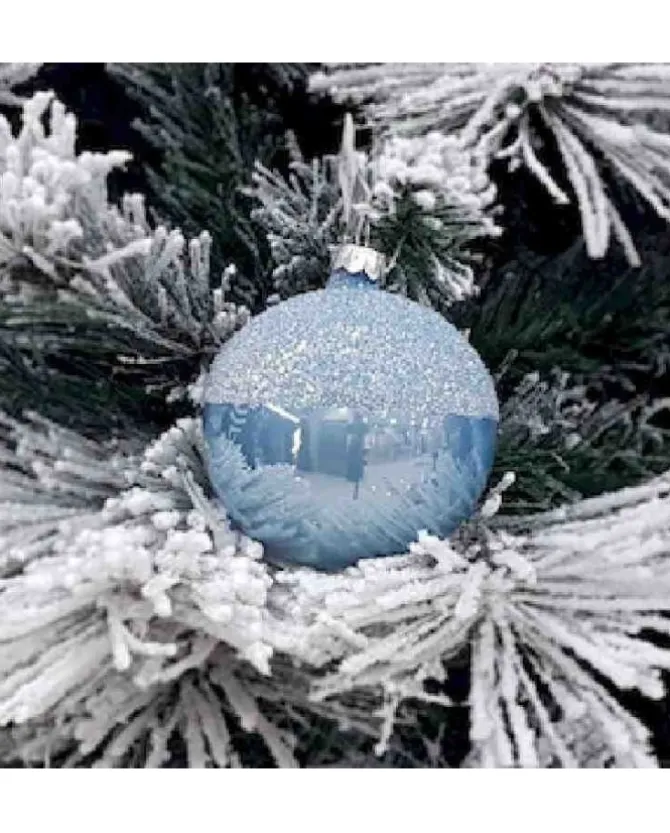 1Pz Pallina Di Vetro Decorata A Mano Celeste Lucido 80Mm