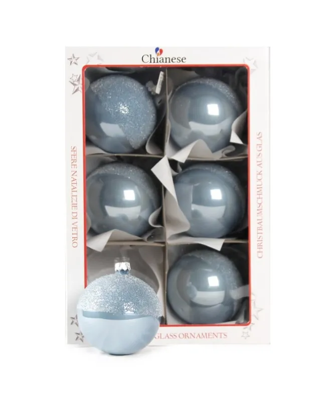 1Pz Pallina Di Vetro Decorata A Mano Celeste Lucido 80Mm