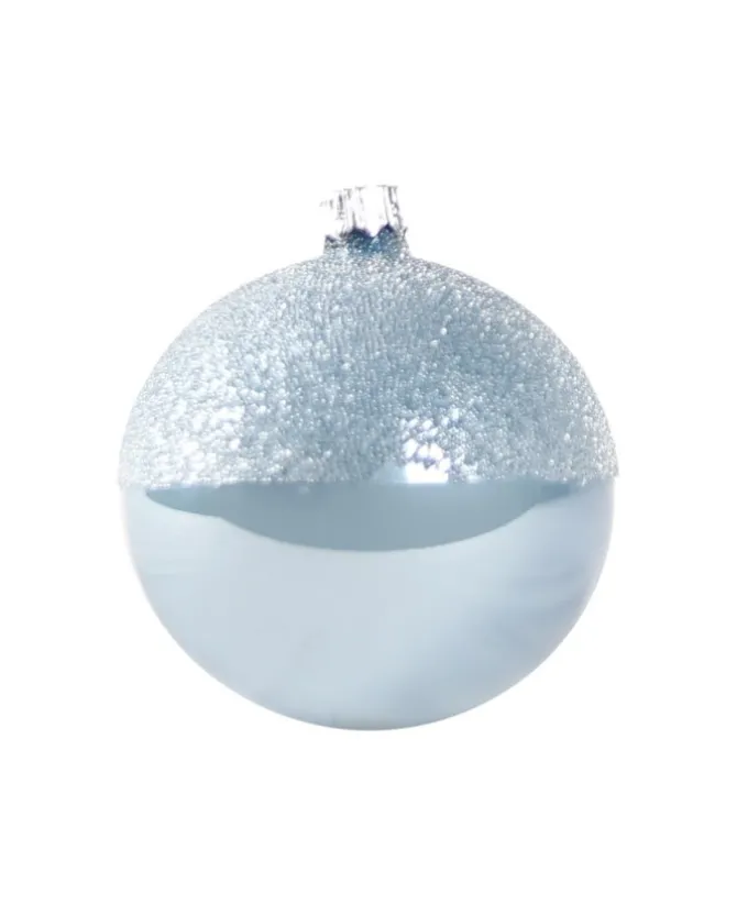 1Pz Pallina Di Vetro Decorata A Mano Celeste Lucido 80Mm