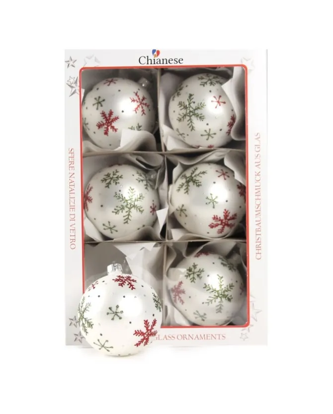 1Pz Pallina Di Vetro Decorata A Mano Bianco Opaco 80Mm