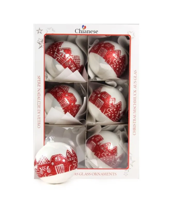 1Pz Pallina Di Vetro Decorata A Mano Bianco Lucido 80Mm