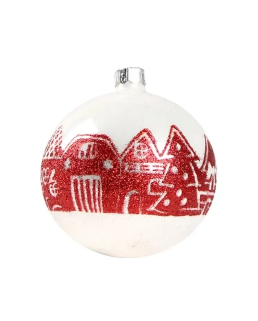 1Pz Pallina Di Vetro Decorata A Mano Bianco Lucido 80Mm