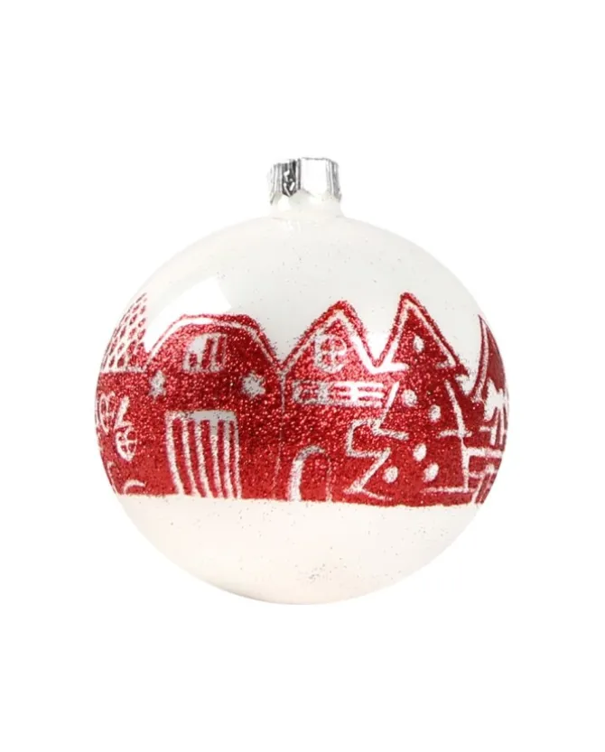 1Pz Pallina Di Vetro Decorata A Mano Bianco Lucido 80Mm