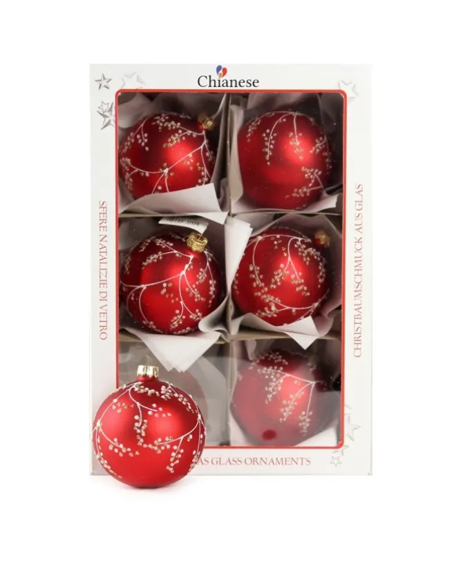 1Pz Pallina Di Vetro Decorata A Mano Rosso Opaco 80Mm