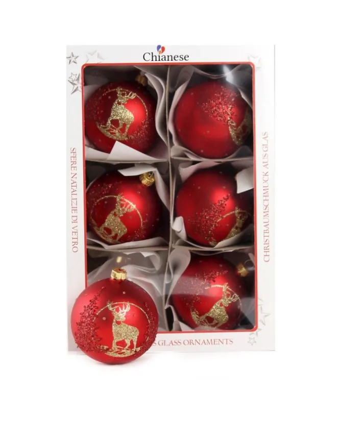 1Pz Pallina Di Vetro Decorata A Mano Rosso Opaco 80Mm