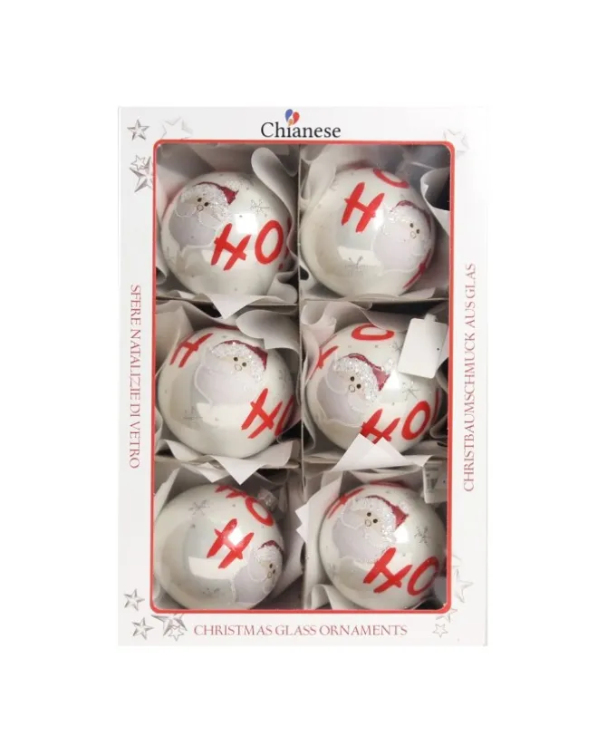 1Pz Pallina Di Vetro Decorata A Mano Bianco Lucido 80Mm