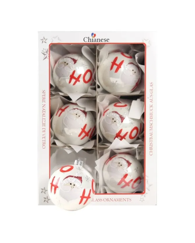 1Pz Pallina Di Vetro Decorata A Mano Bianco Lucido 80Mm