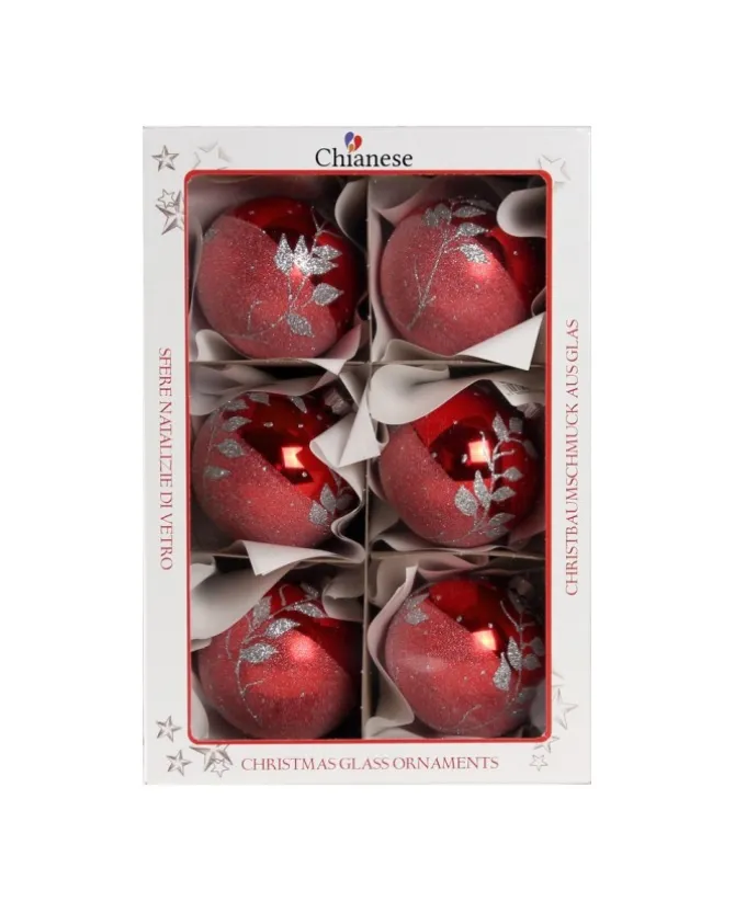 1Pz Pallina Di Vetro Decorata A Mano Rosso 80Mm