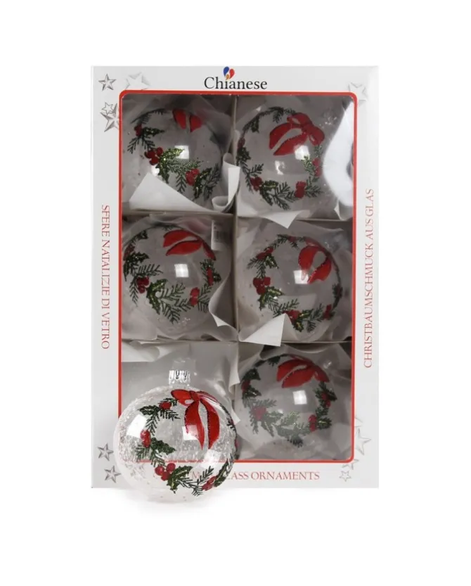 1Pz Pallina Di Vetro Decorata A Mano Trasparente 80Mm