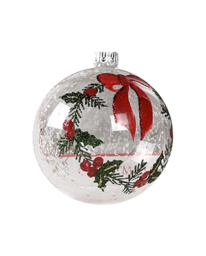 1Pz Pallina Di Vetro Decorata A Mano Trasparente 80Mm